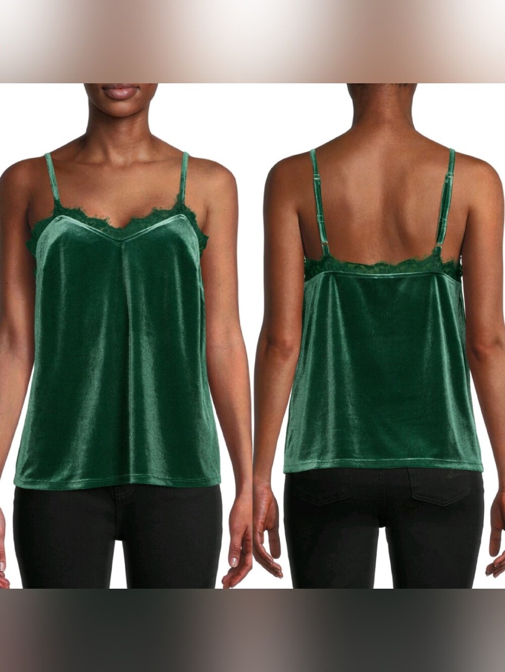 No Bo 3XL Green Velvet Eyelash Lace Trim Strappy Cami Top Whimsigoth Elphaba Oz